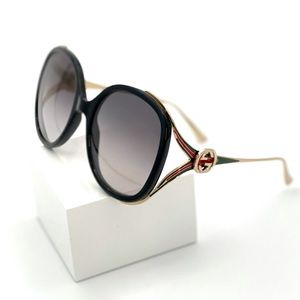NEW Gucci Round Oval Web GG Gold, Red, Green Arm Sunglasses